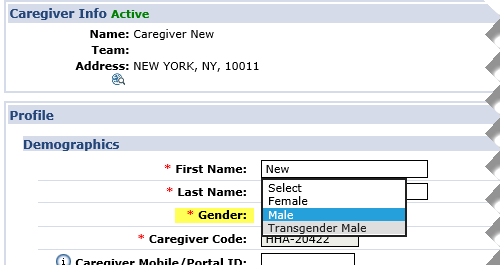 Edit Caregiver Gender