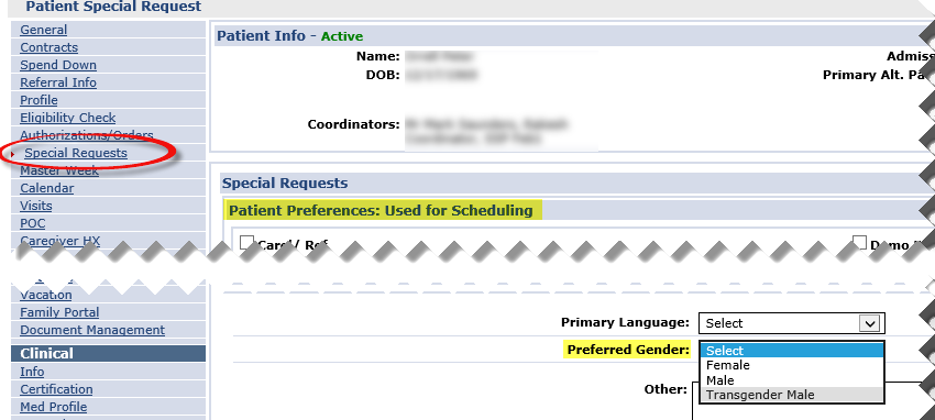 Patient Special Requests: Preferred Gender