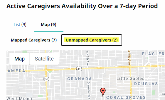 Map View: Mapped Caregivers