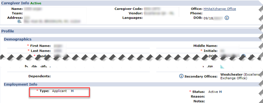 Caregiver Profile: Caregiver Applicant Type
