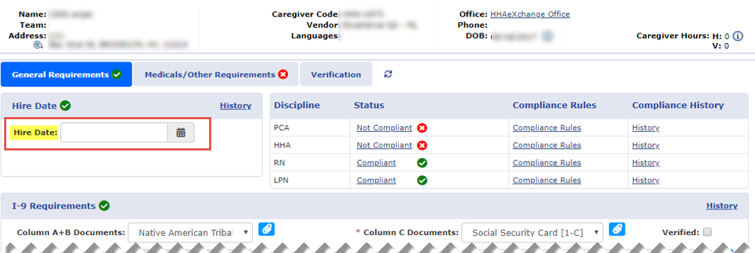 Caregiver Compliance: Hire Date Not Required for Applicant