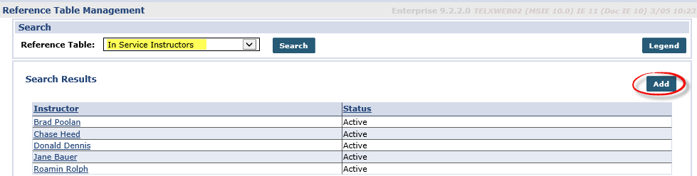 Adding an In Service Instructor