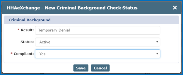 New Criminal Background Check Status Window