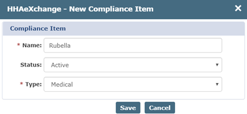 New Compliance Item Window