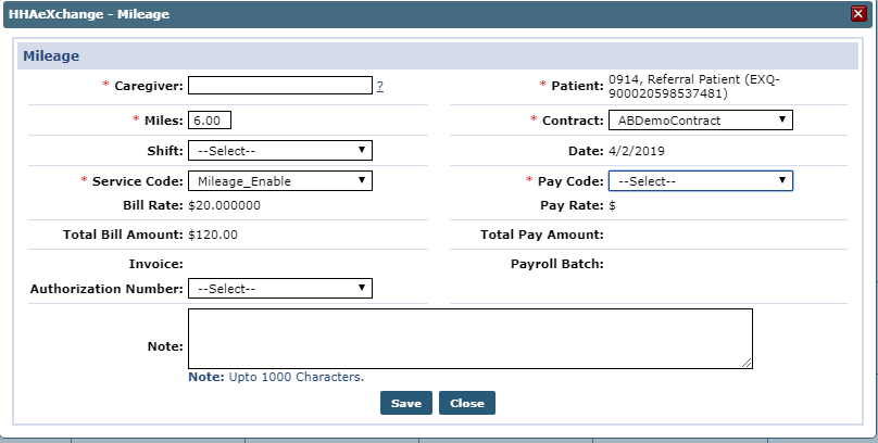 Patient Calendar > Mileage