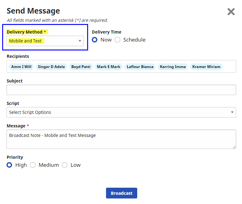 Broadcast Message: Mobile and Text