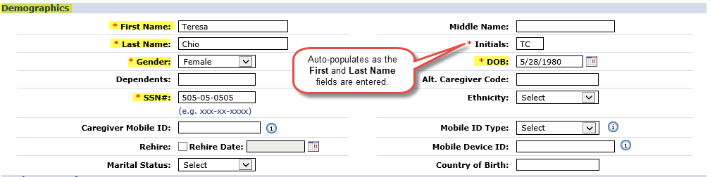 New Caregiver: Demographics Section