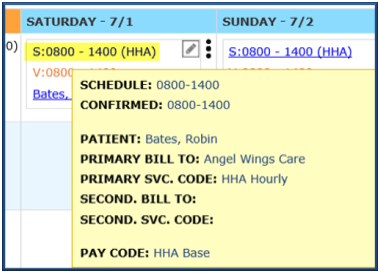 Hovering Over Scheduled Time