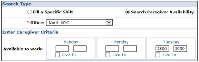 Caregiver Availability Search