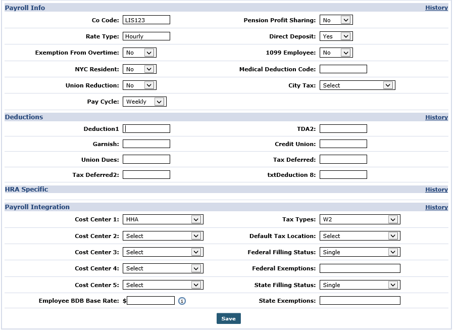 Caregiver Payroll Info Page