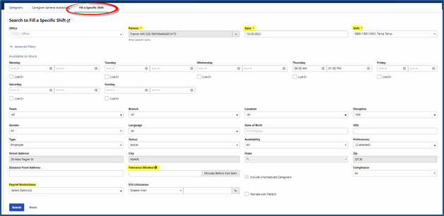 Caregiver Search: Fill A Shift (Added Filter Fields)