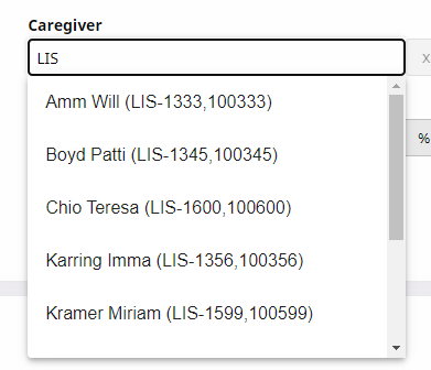 Caregiver Search Page: Caregiver Field