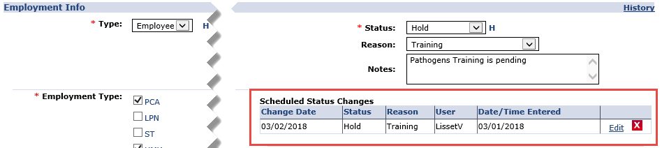 Scheduled State Changes information