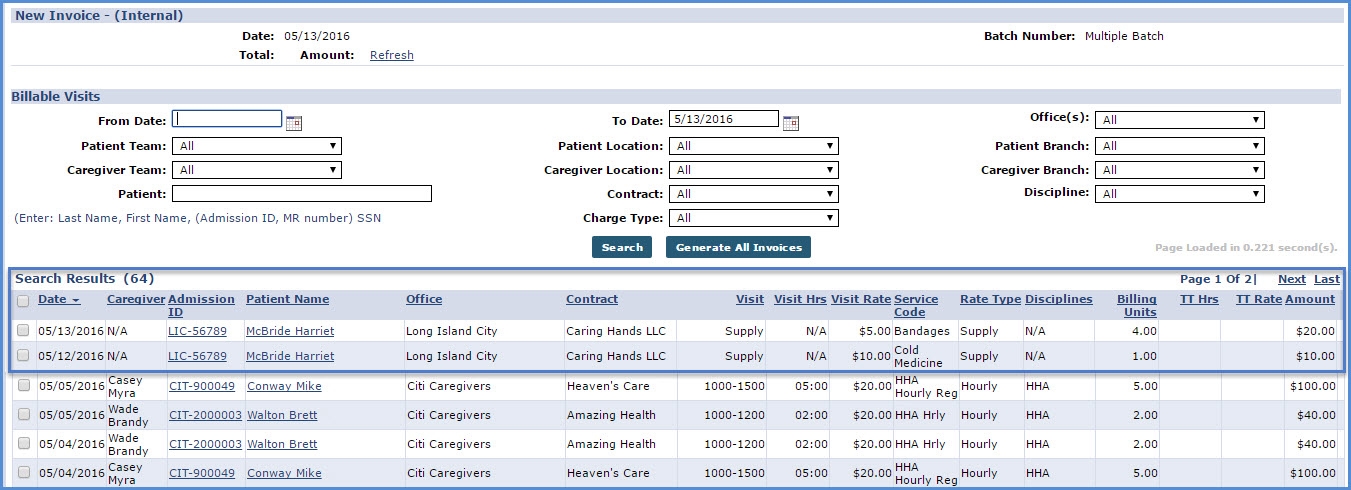 Supply Line Items: New Invoice (Internal)