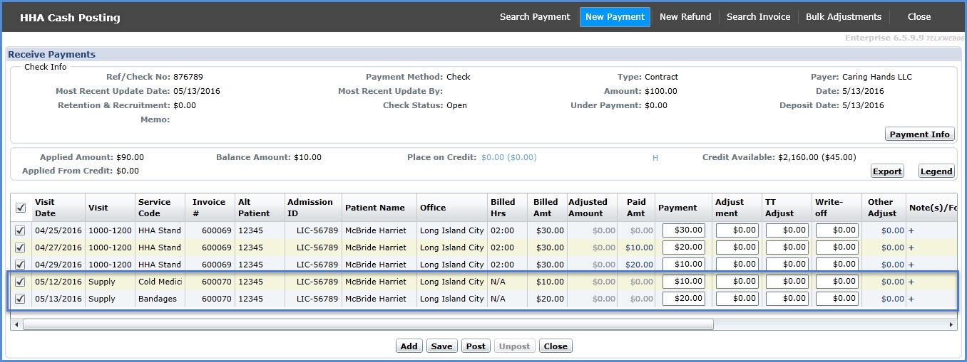 Supply Line Items: Cash Posting Module