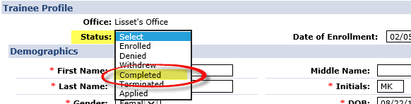 Updating a Trainee’s Status