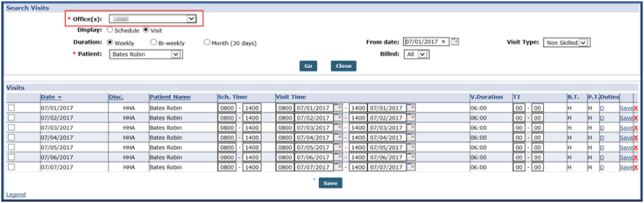 Caregiver Visit Search