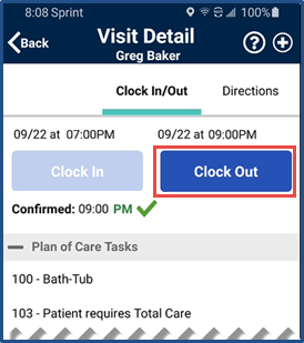 Confirmed Clock Out on Visit Detail