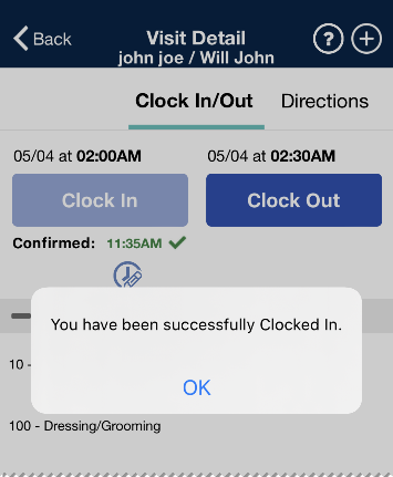 Clock In Confirmed