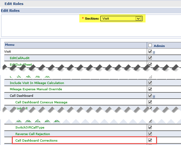 Call Dashboard Corrections Permission