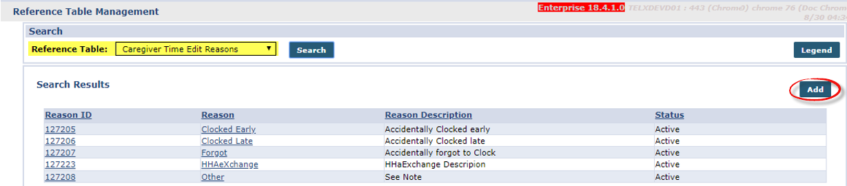 Reference Table: Caregiver Time Edit Reasons