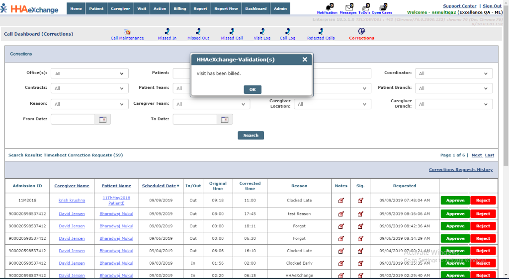 Visit Billed Validation