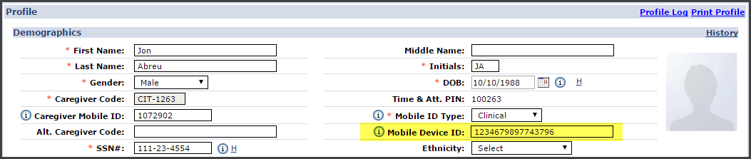 Caregiver Profile: Mobile Device ID