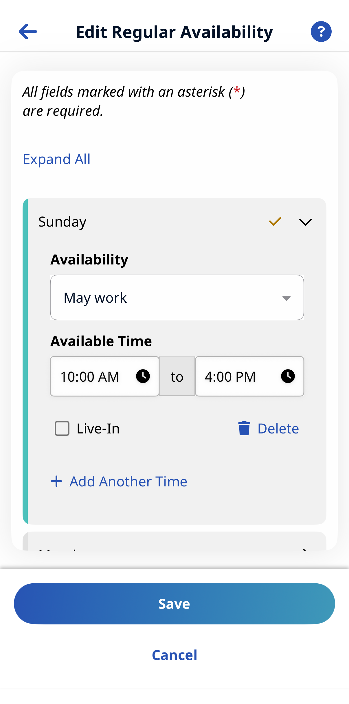 Edit Availability Image of the Edit Regular Availability page