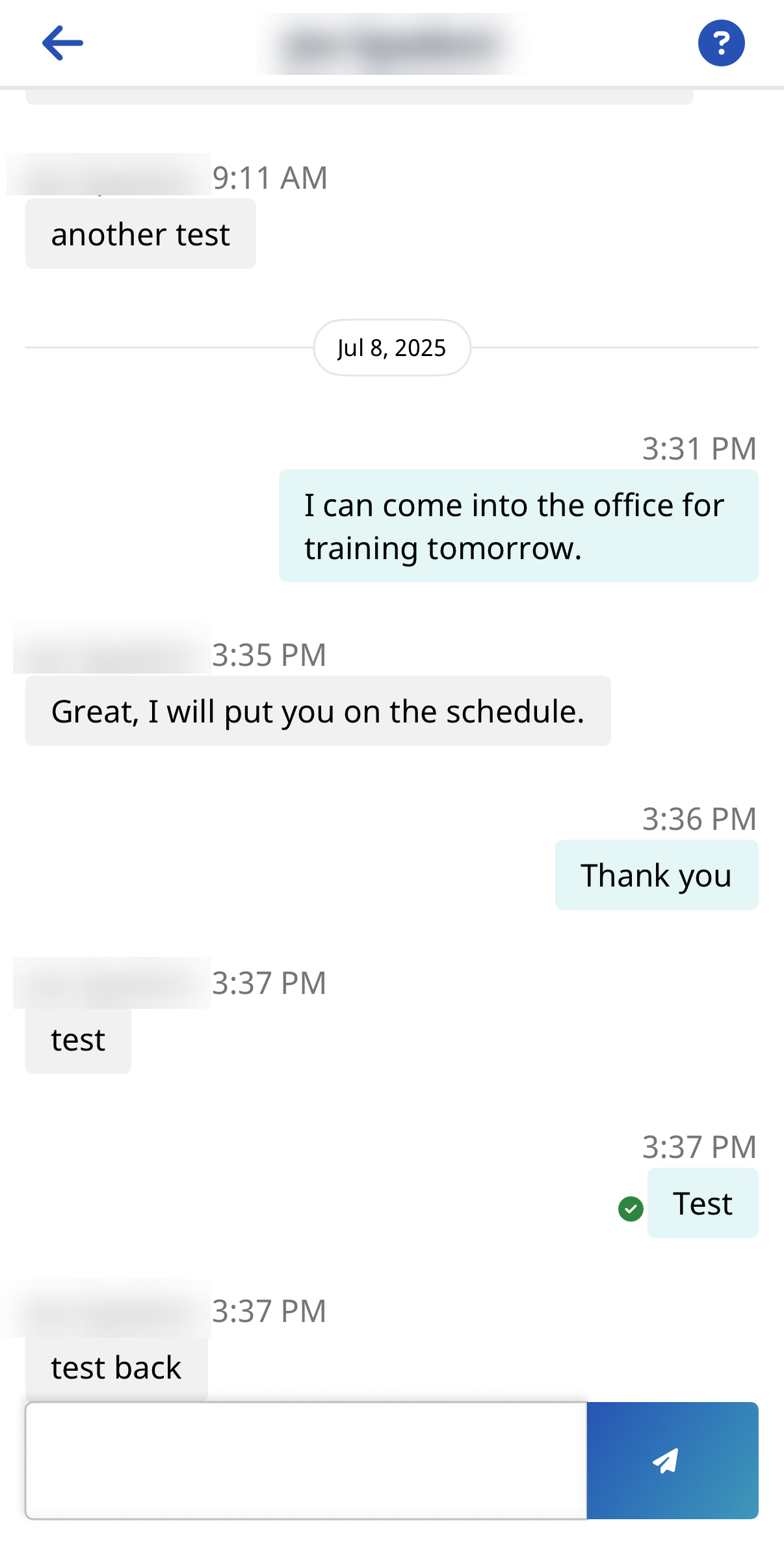 Sample Chat thread Sample Chat thread showing Agency and Caregiver chat entries