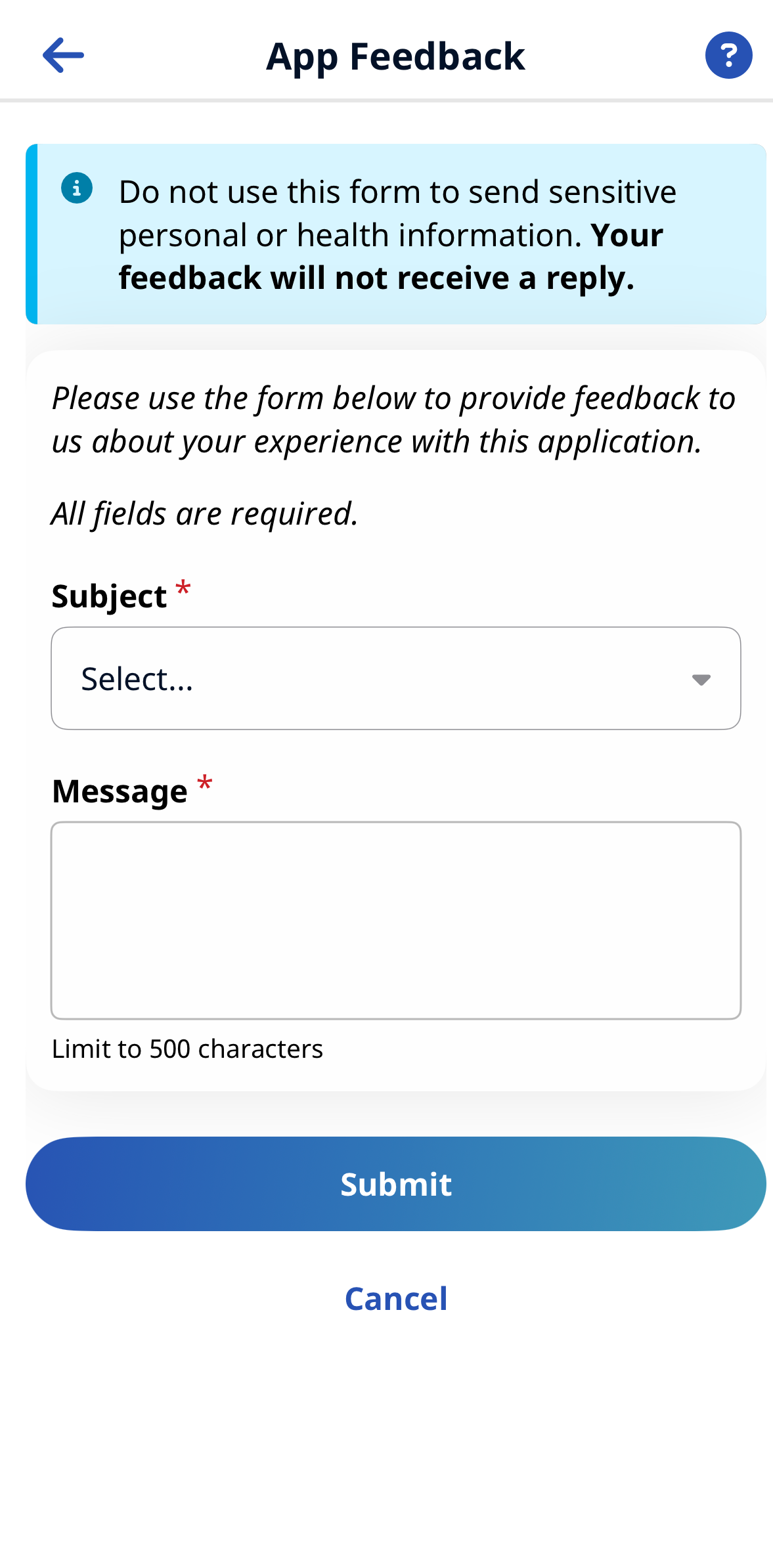 App Feedback Image of the App Feedback page