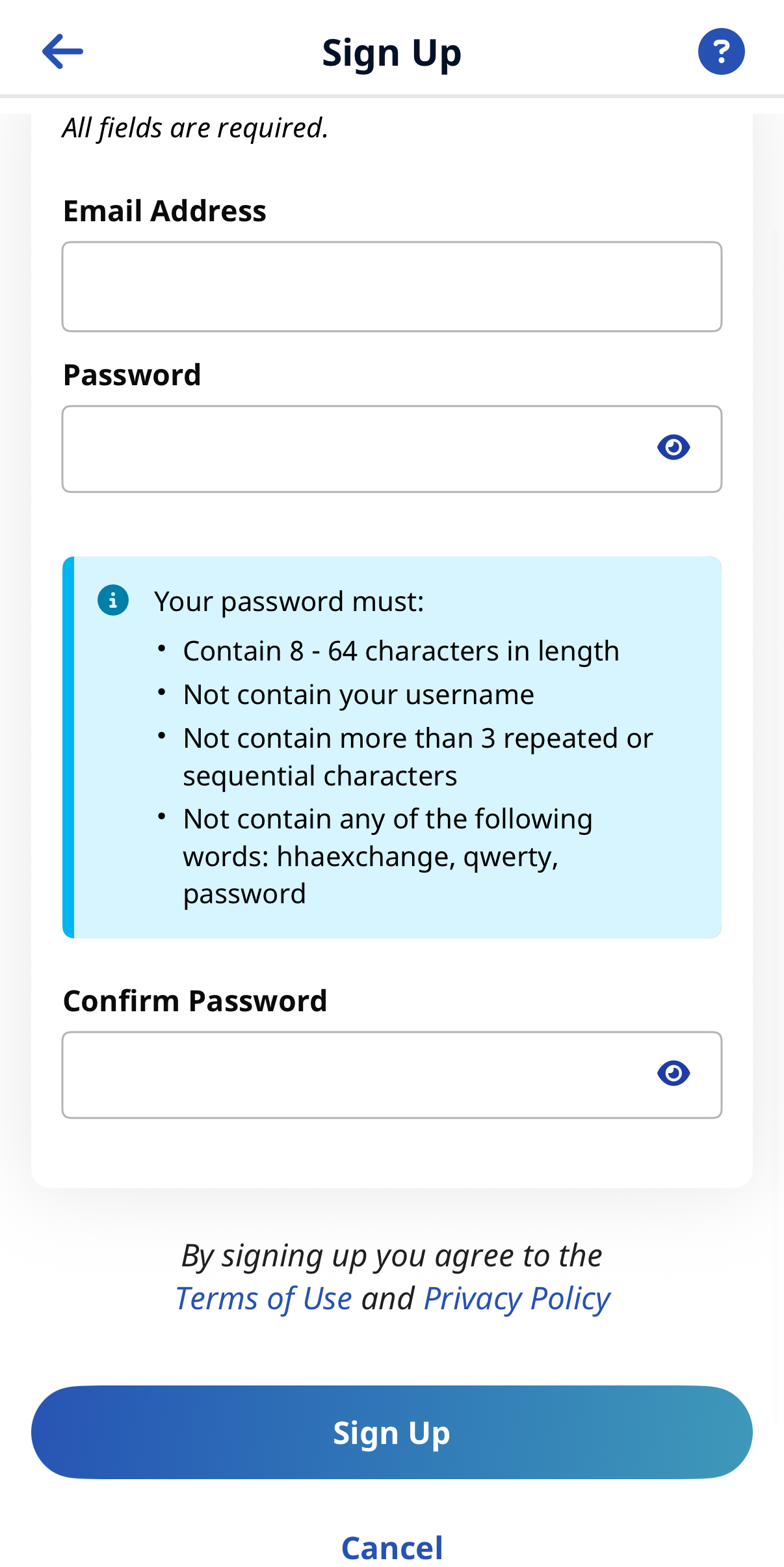 Sign Up Here Image of Sign Up page