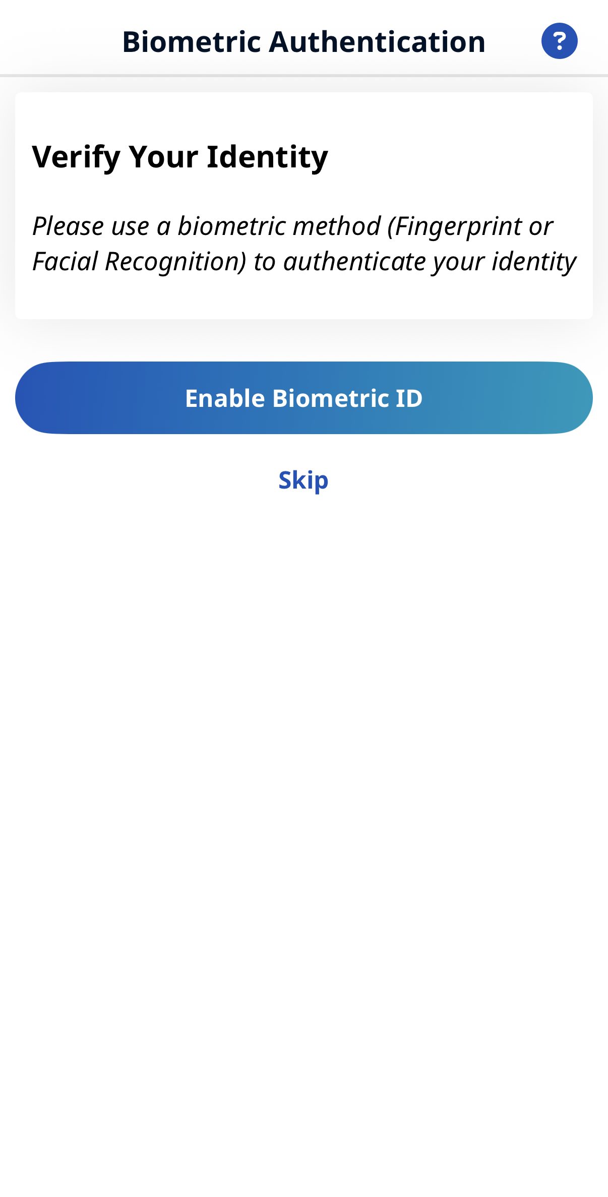 Biometric Authentication Image of Biometric Authentication request page