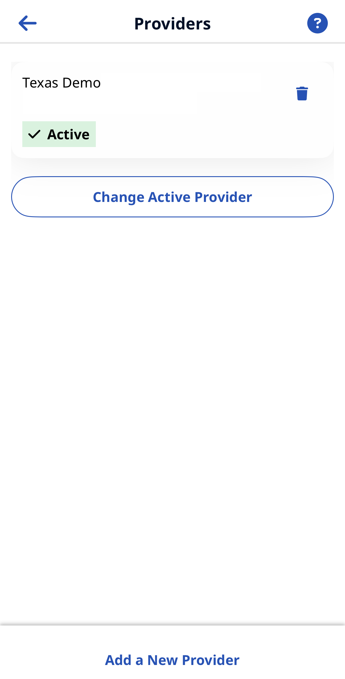 Providers page Partial image of Providers page showing available Agencies and the Change Active Provider button at bottom