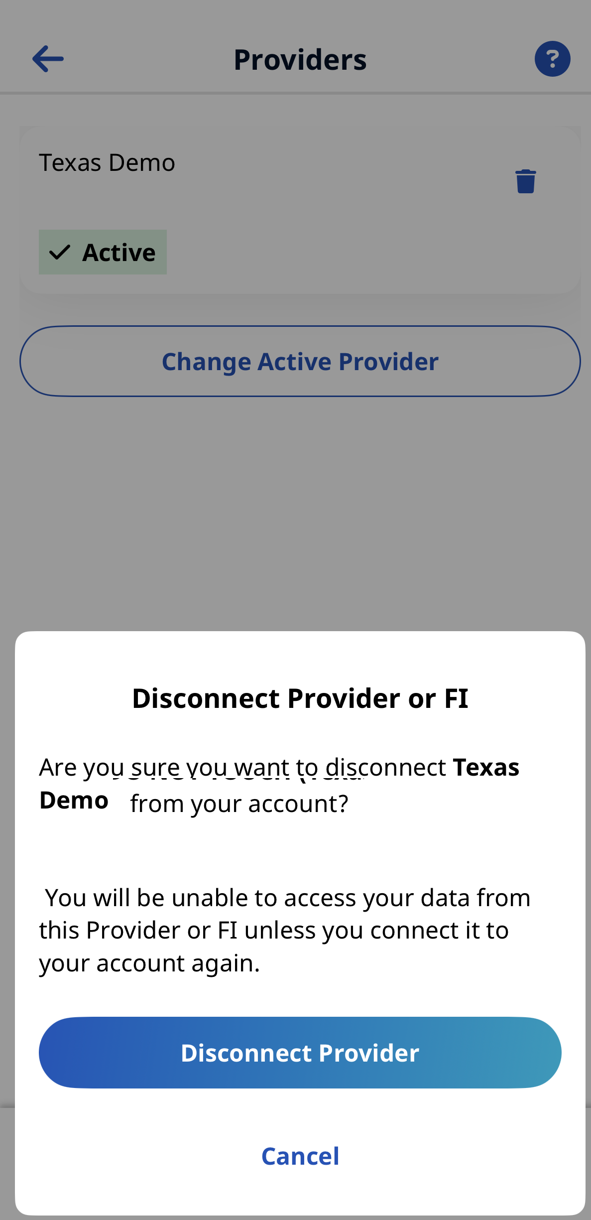Disconnect Connection Disconnect from your Account highlighted