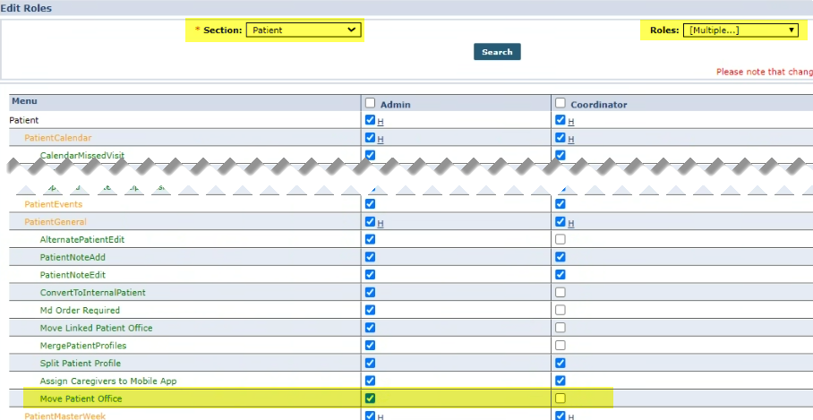 Edit Roles - Move Patient Office Permission