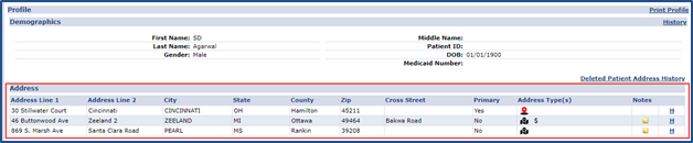 Patient Multi-Address Section