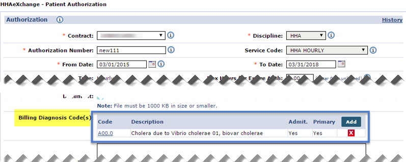 Patient Authorization – Billing Diagnosis Code(s) Field