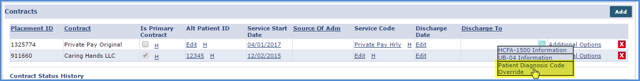 Patient Diagnosis Code Override