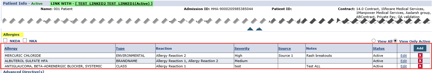 Added Allergies