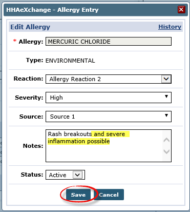 Edit an Allergy Entry