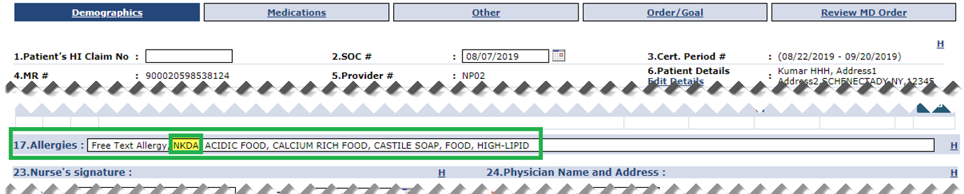 Patient MD Order: NKDA Selected for Patient