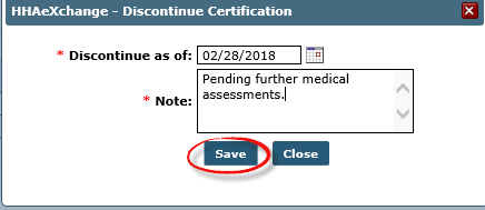 Discontinue Certification Window