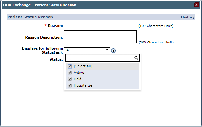 Add Patient Status Reason