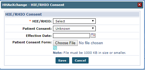 Updated HIE/RHIO Consent Window