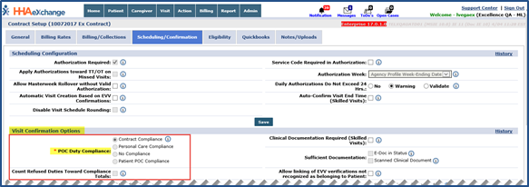 Contract Setup: POC Duty Compliance Settings