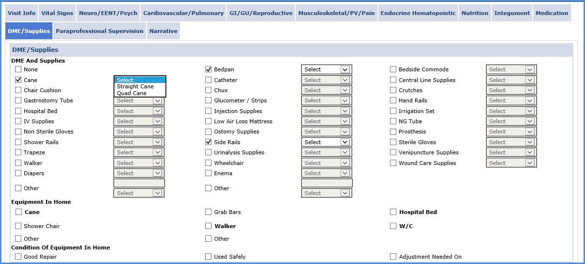 DME/Supplies tab