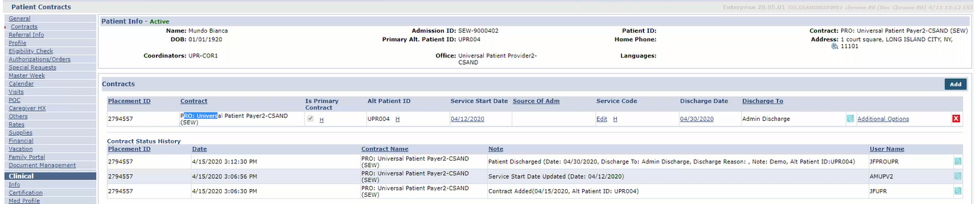 Patient Contract Page: Discharge Date