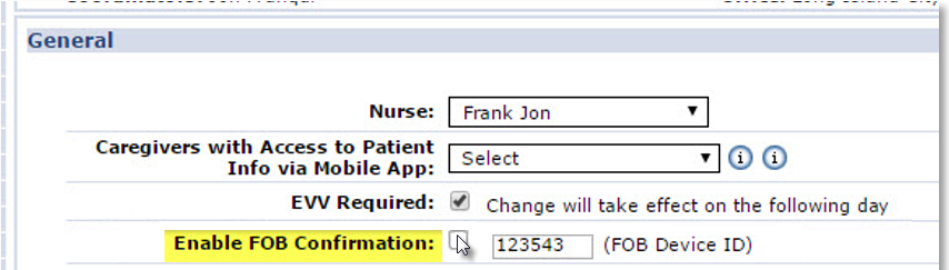 Patient Profile: General Page - Deselect Enable FOB Confirmation