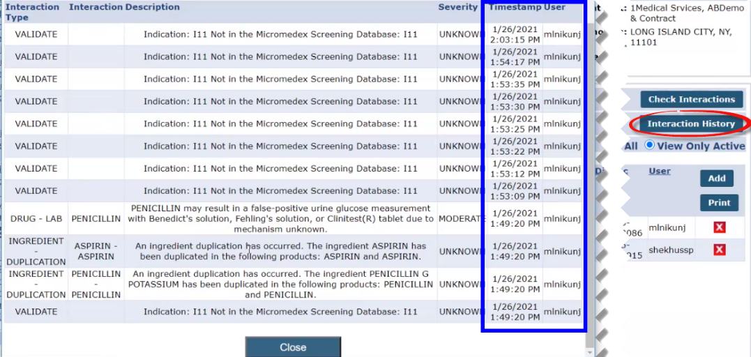 Interactions History Window: Timestamp and User Columns