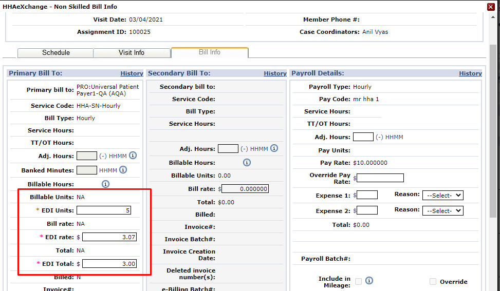 Bill Info Tab: EDI Billing Fields